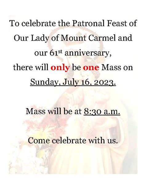 mt carmel mass schedule|olmc sunday mass.